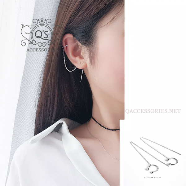 EARCUFF Khuyên tai bạc kẹp vành phối dây xích cách điệu S925