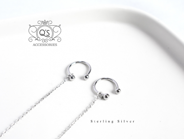 EARCUFF Khuyên tai bạc kẹp vành phối dây xích cách điệu S925
