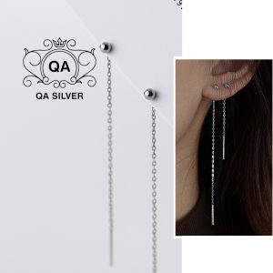 Khuyên tai bạc 925 dài bi tròn bông tai dáng dài xích mảnh tối giản S925 CHAIN Silver Earrings QA SILVER EA170101