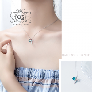MERMAID Dây chuyền bạc đuôi cá đá xanh S925