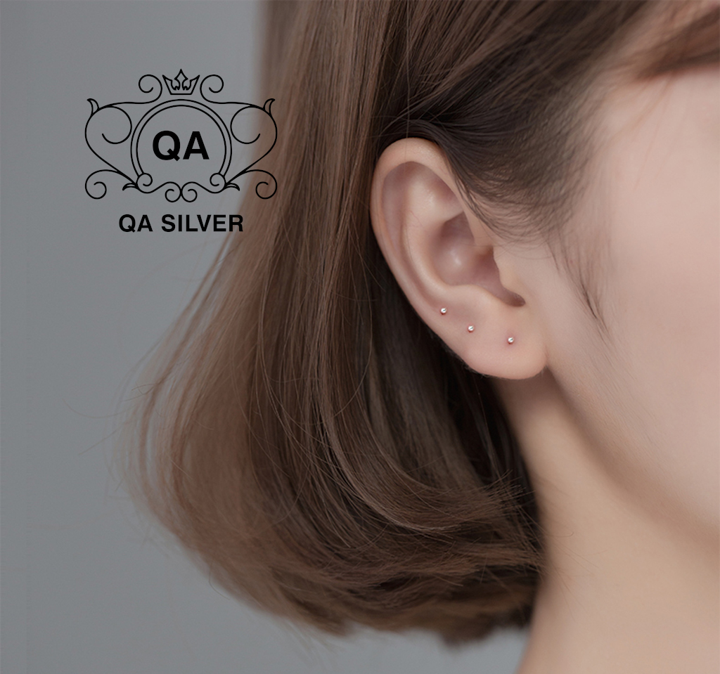 Khuyên tai bạc giữ lỗ hai đầu bi tròn bông tai nam nữ S925 BASIC Silver Earrings QA SILVER EA190702
