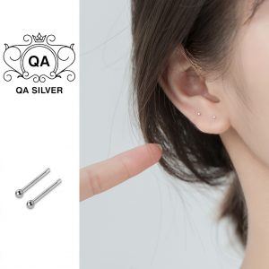 Khuyên tai bạc giữ lỗ hai đầu bi tròn bông tai nam nữ S925 BASIC Silver Earrings QA SILVER EA190702