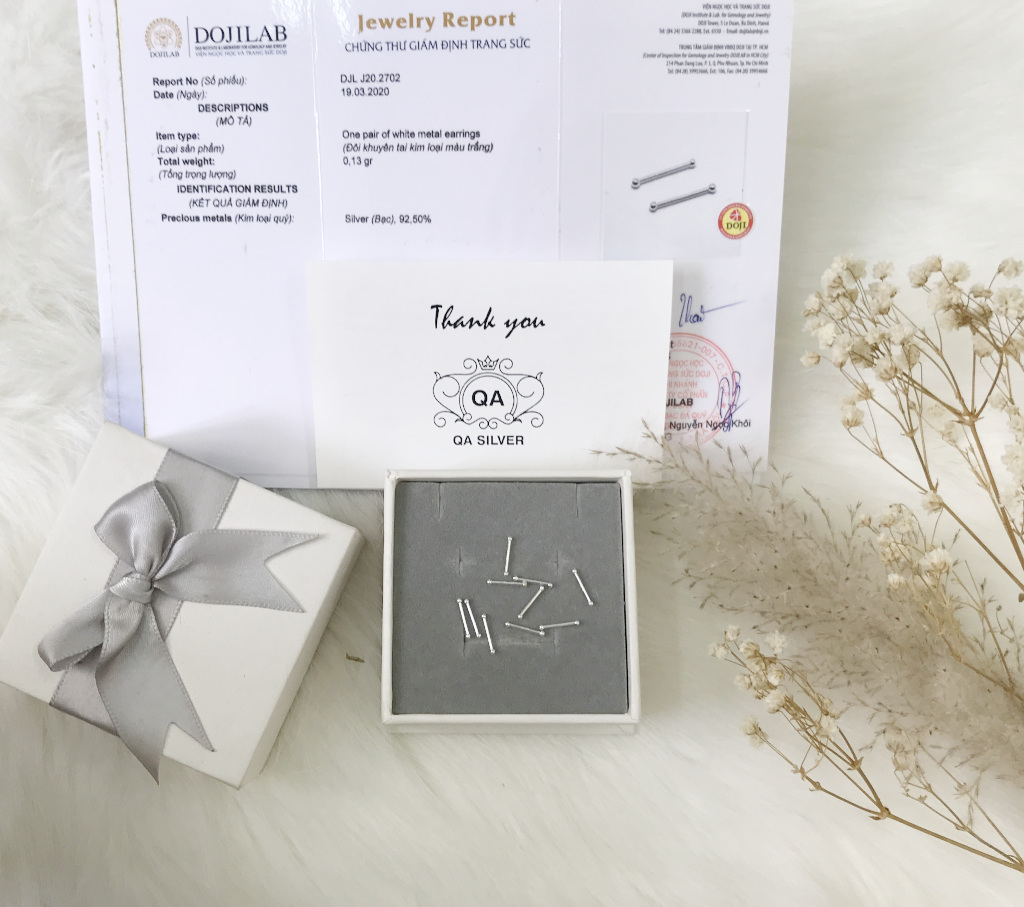 Khuyên tai bạc giữ lỗ hai đầu bi tròn bông tai nam nữ S925 BASIC Silver Earrings QA SILVER EA190702
