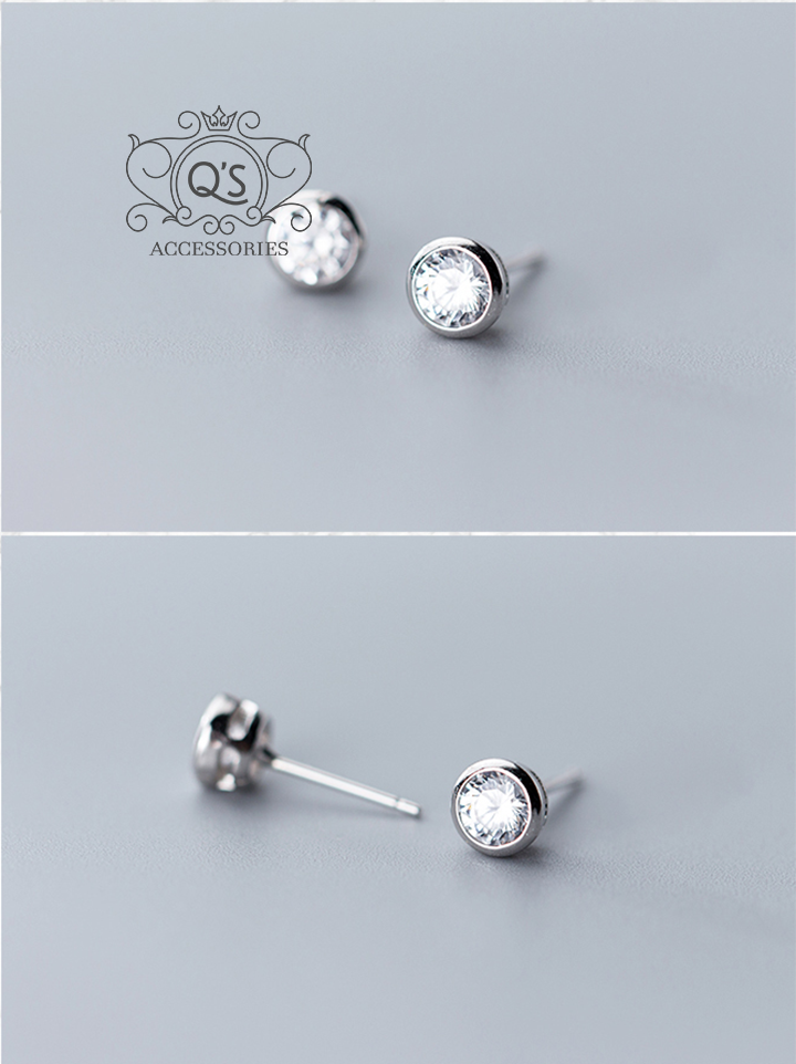 STUD Khuyên tai bạc đính đá hình hộp tối giản S925