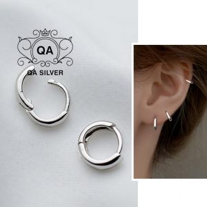 Khuyên tai bạc tròn dày khớp mở nam nữ bông tai tròn chốt lẫy S925 HOOP Silver Earrings QA SILVER EA190703