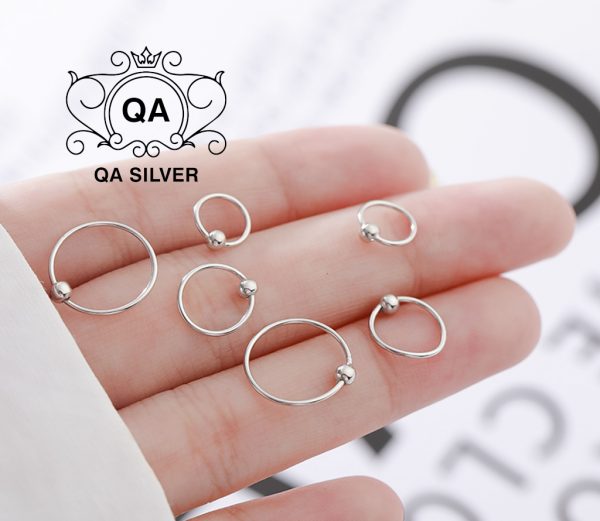 Khuyên tai bạc bi tròn vòng khoen vành đeo mũi môi bông tai nam kẹp vành S925 MINIMAL Silver Earrings QA SILVER EA190910