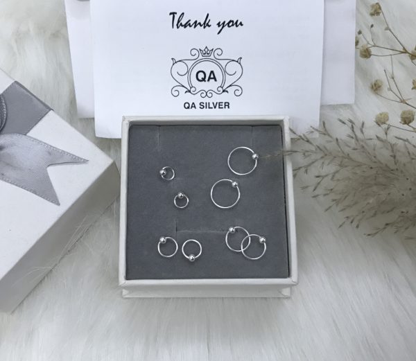 Khuyên tai bạc bi tròn vòng khoen vành đeo mũi môi bông tai nam kẹp vành S925 MINIMAL Silver Earrings QA SILVER EA190910