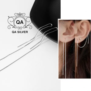 Khuyên tai bạc 925 dài sợi mảnh lụa bông nữ tua tối giản S925 CHAIN QA SILVER Earrings EA190815