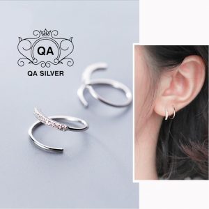 Khuyên tai bạc 925 xoắn ốc khảm đá kẹp vành bông cuộn tròn S925 HELIX QA SILVER Earrings EA190901