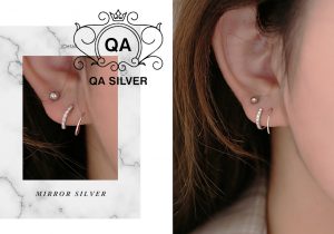 Khuyên tai bạc 925 xoắn ốc khảm đá kẹp vành bông cuộn tròn S925 HELIX QA SILVER Earrings EA190901
