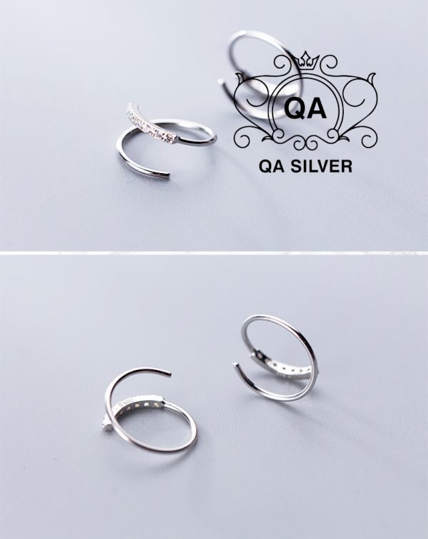 Khuyên tai bạc 925 xoắn ốc khảm đá kẹp vành bông cuộn tròn S925 HELIX QA SILVER Earrings EA190901