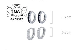 Khuyên tai bạc 925 tròn khảm đính đá đen trắng bông nam S925 CIRCLE QA SILVER Earrings EA191001