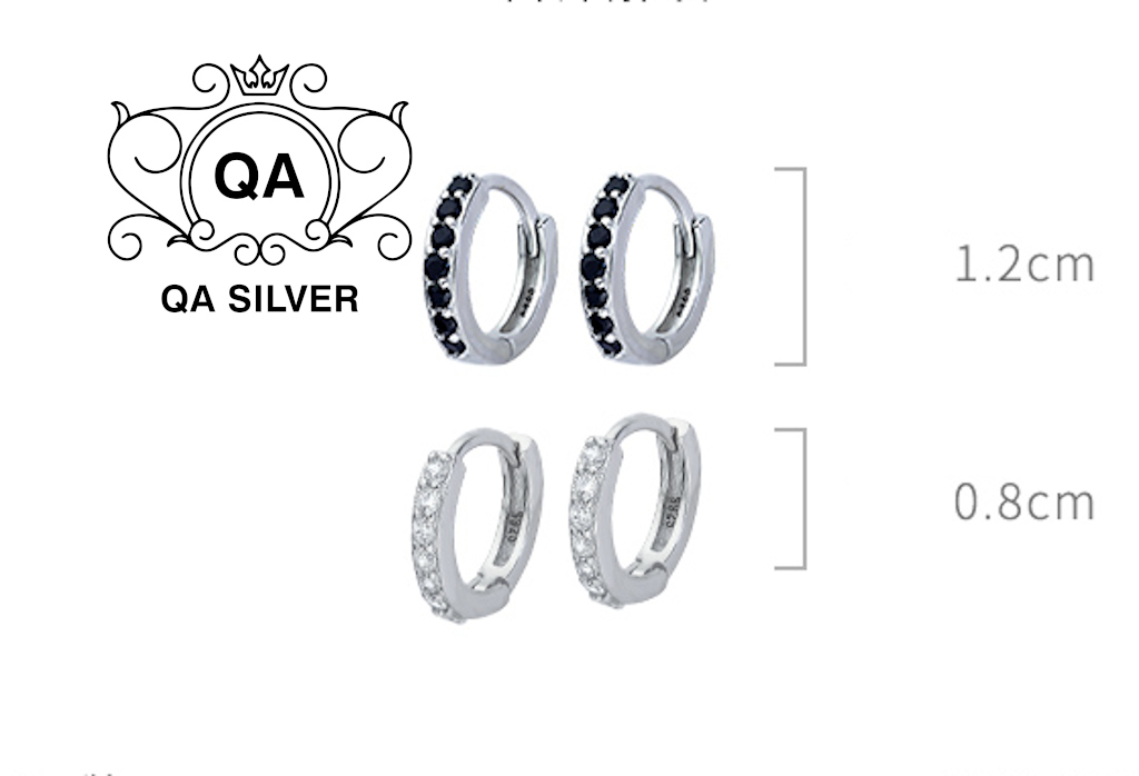 Khuyên tai bạc 925 tròn khảm đính đá đen trắng bông nam S925 CIRCLE QA SILVER Earrings EA191001