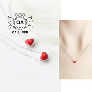 Dây chuyền bạc 925 mặt trái tim đỏ vòng cổ nữ nhỏ mini S925 HEART QA SILVER Necklace NE191102
