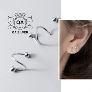 Khuyên tai bạc 925 xoắn tròn chốt bi vặn bông kẹp vành nam nữ S925 HELIX Silver Earrings QA SILVER EA200406