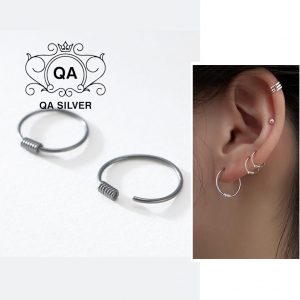 Khuyên tai bạc khoen vành lò xo bông tai bạc tròn vòng cuộn S925 WIRE Silver Earrings QA SILVER EA200403