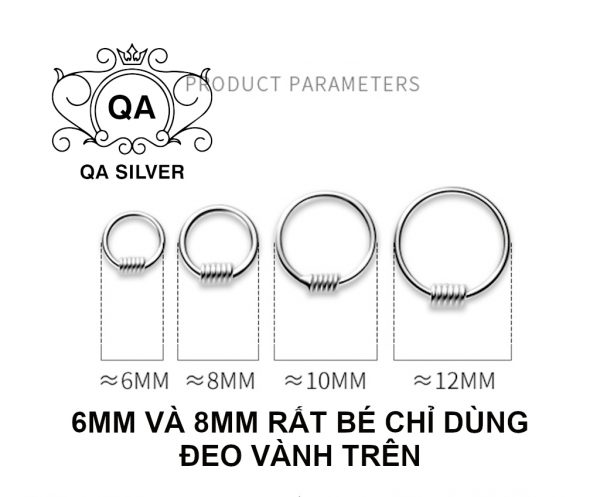 Khuyên tai bạc khoen vành lò xo bông tai bạc tròn vòng cuộn S925 WIRE Silver Earrings QA SILVER EA200403