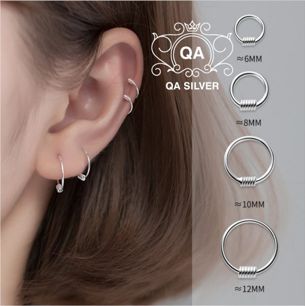 Khuyên tai bạc khoen vành lò xo bông tai bạc tròn vòng cuộn S925 WIRE Silver Earrings QA SILVER EA200403