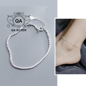 Lắc chân bạc 925 xù sequin vòng nữ trơn kim tuyến S925 TWIST Silver Anklet QA SILVER AN190701