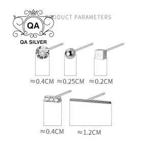 Set bông tai bạc 925 nụ 5 món khuyên đính đá trơn tối giản S925 MINIMAL Silver Earrings QA SILVER EA200413