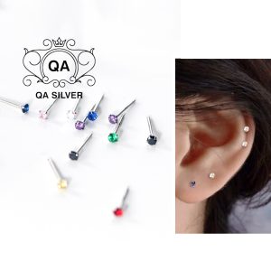 Bông tai bạc 925 nụ đá nhỏ nam nữ khuyên mini trắng đen S925 MINIMAL QA SILVER Earrings EA200603