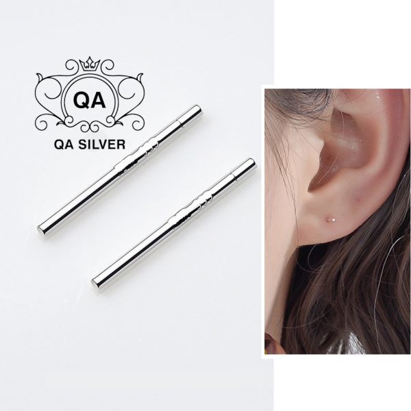 BASIC Bông tai bạc thanh giữ lỗ khuyên tai thẳng trơn phủ Platinum S925 QA SILVER EA200702