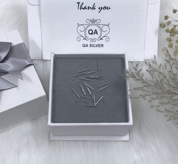 Bông tai bạc thanh giữ lỗ khuyên tai thẳng trơn phủ Platinum S925 BASIC Silver Earrings QA Silver EA200702