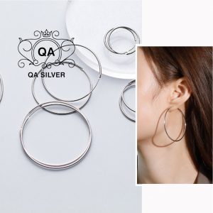 HOOP Khuyên tai bạc tròn bản to bông bạc nữ trơn big size chốt lẫy S925