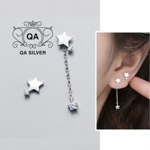 Khuyên tai bạc 925 ngôi sao bất đối xứng bông nữ đính đá S925 STAR QA SILVER Earrings EA200802