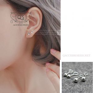 MINIMAL Khuyên tai bạc nụ bông tai nụ đuôi móc tròn S925