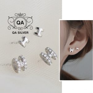 Khuyên tai bạc 925 chữ cái H đính đá bông nam nữ nhỏ S925 LETTER Silver Earrings QA SILVER EA211003
