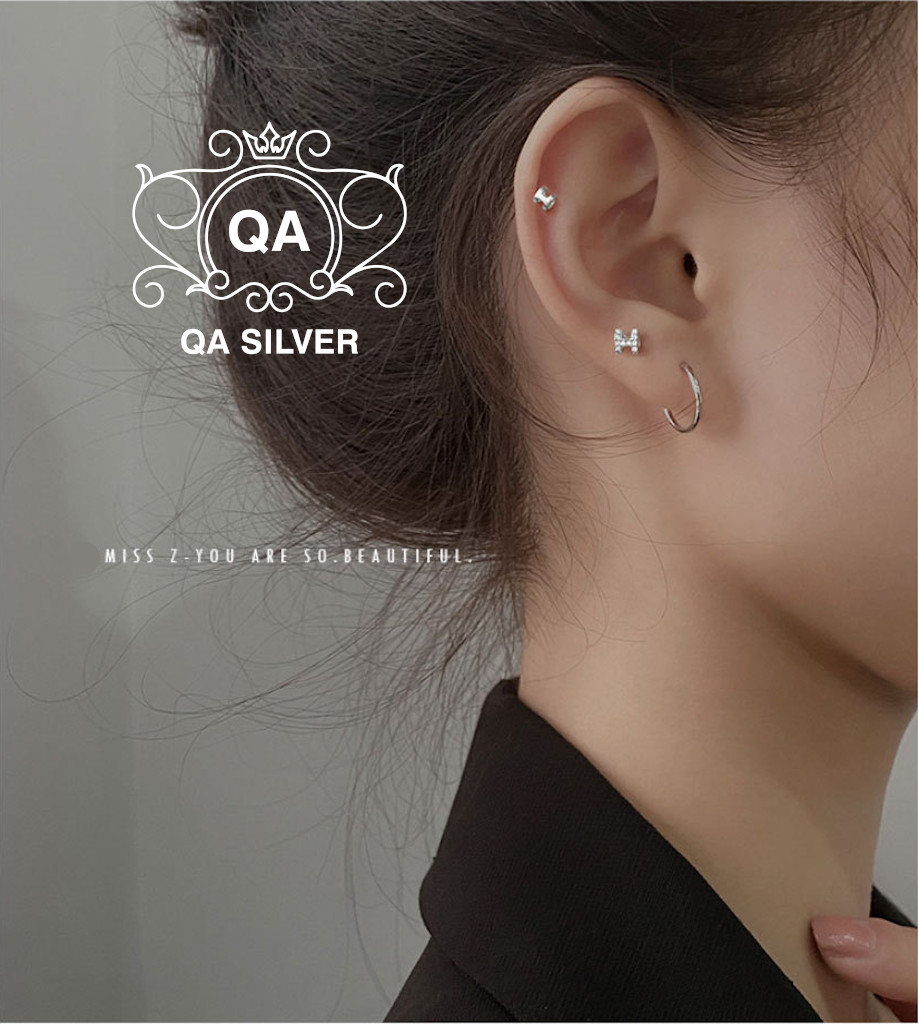 Khuyên tai bạc 925 chữ cái H đính đá bông nam nữ nhỏ S925 LETTER Silver Earrings QA SILVER EA211003