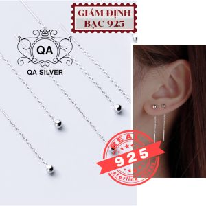 CHAIN Khuyên tai bạc 925 dài bi tròn bông tai dáng dài xích mảnh tối giản S925 QA SILVER EA170101