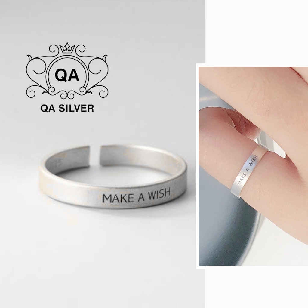 Nhẫn bạc 925 khắc chữ MAKE A WISH form nhỏ ngón út S925 LETTER Silver Ring QA SILVER RI210701