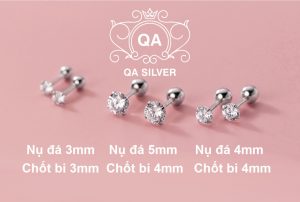Khuyên tai bạc 925 nụ đá chốt vặn bông nam nữ tối giản S925 MINIMAL Silver Earrings QA SILVER EA210211