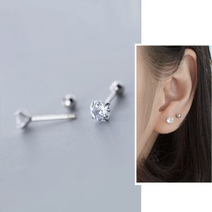 Khuyên tai bạc 925 nụ đá chốt vặn bông nam nữ tối giản S925 MINIMAL Silver Earrings QA SILVER EA210211