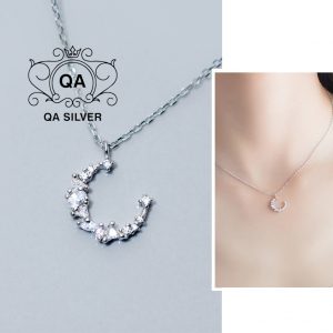 Dây chuyền bạc mặt trăng đính đá vòng cổ bạc trăng khuyết S925 MOON Silver Necklace QA SILVER NE171203