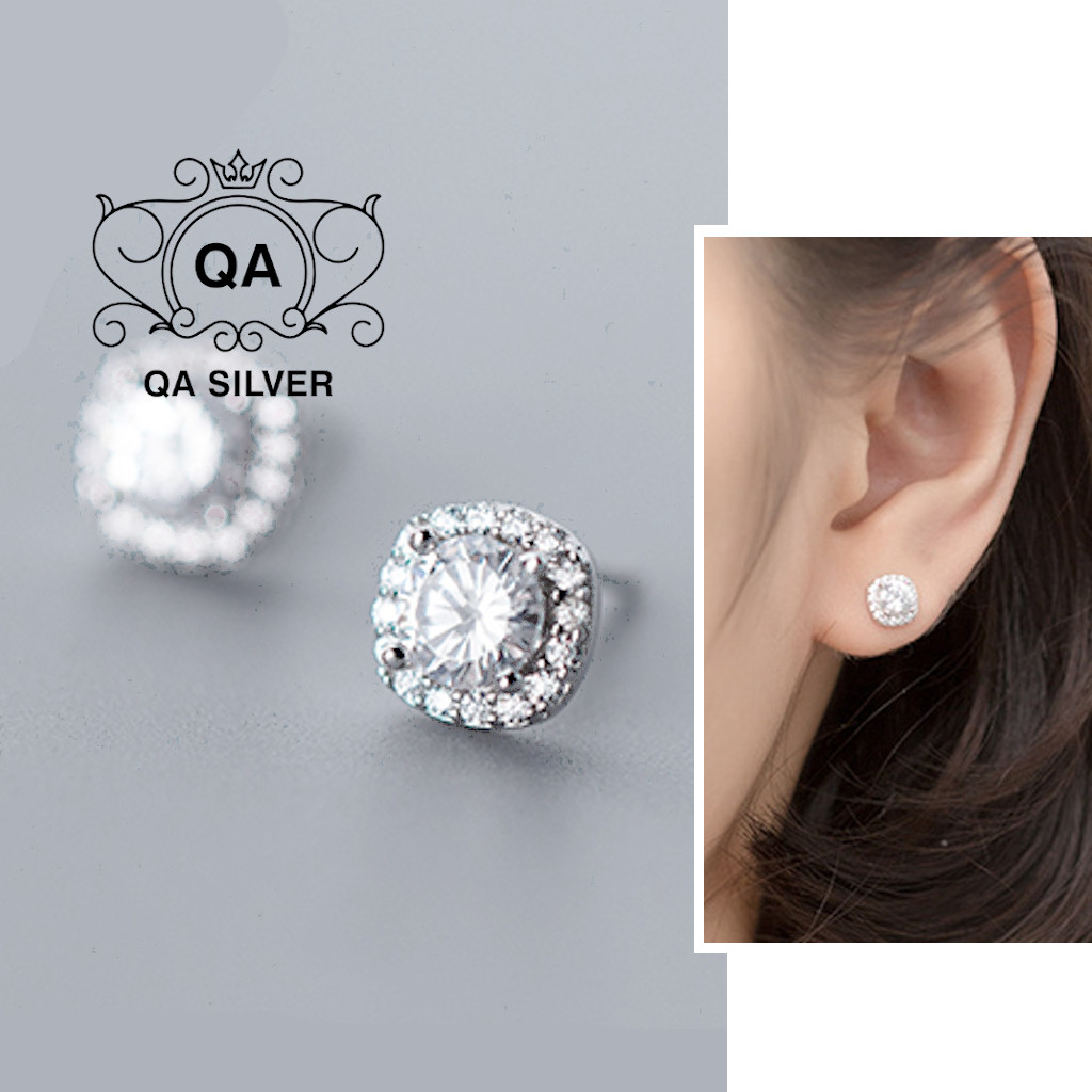 Bông tai bạc 925 nữ vuông khảm đá bông tai to S925 SQUARE Silver Earrings QA SILVER EA220108
