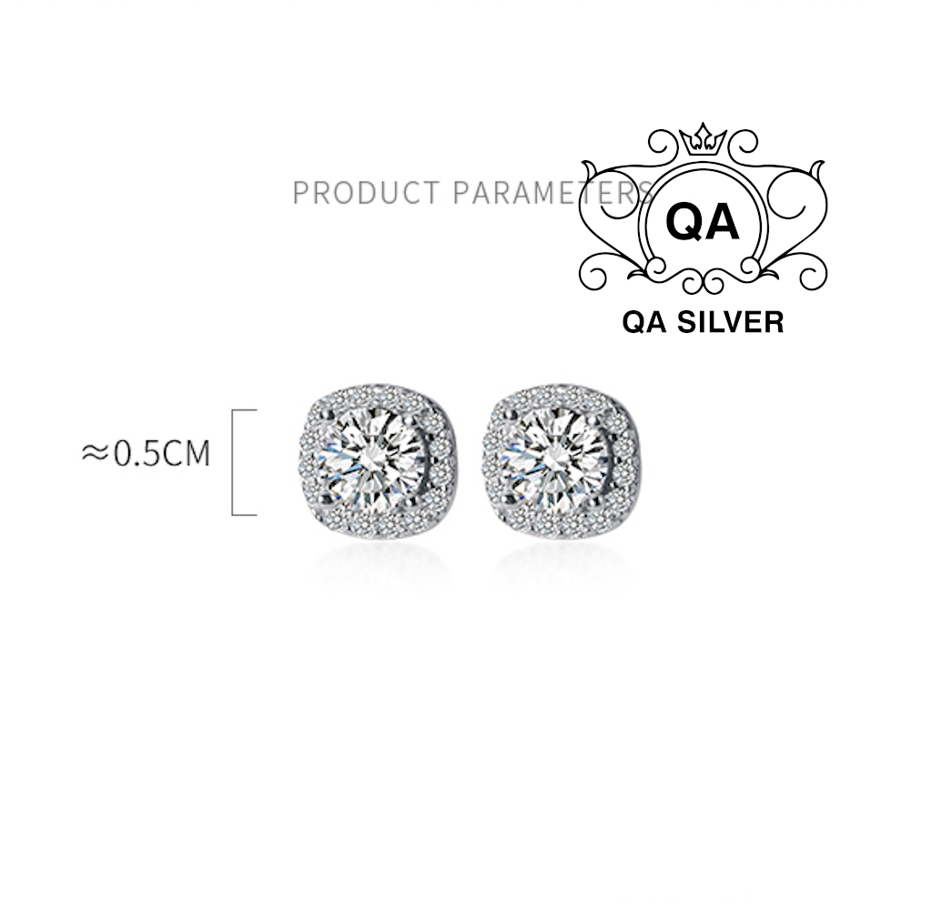 Bông tai bạc 925 nữ vuông khảm đá bông tai to S925 SQUARE Silver Earrings QA SILVER EA220108