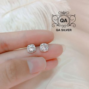 Bông tai bạc 925 nữ vuông khảm đá bông tai to S925 SQUARE Silver Earrings QA SILVER EA220108