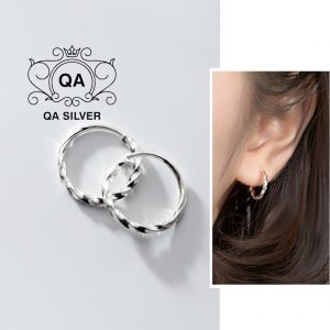 Khuyên tai bạc 925 tròn xoắn vặn bông nam nữ vòng S925 TWIST Silver Earrings QA SILVER EA210209