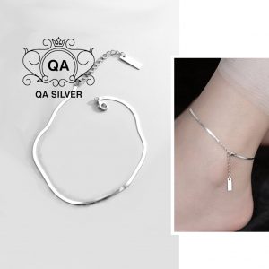 MINIMAL Lắc chân bạc 925 sợi rắn trơn mặt chữ nhật vòng nữ tối giản S925 QA SILVER Anklet AN210901