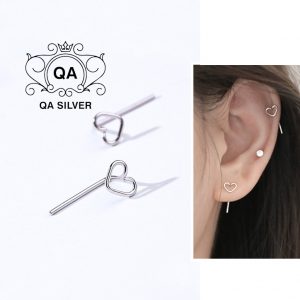 Khuyên tai bạc 925 trái tim móc bông nữ kẹp vành S925 HEART QA SILVER Earrings EA210101