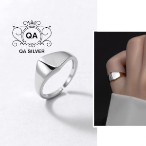 Nhẫn bạc 925 bản to form nhỏ ngón út khuyên kẹp vành nam nữ S925 GEOMETRIC QA Silver Ring RI220901