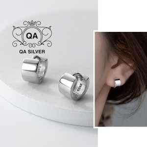 Khuyên tai bạc 925 vòng tròn dày bản 5mm bông nữ kẹp sát vành S925 HOOP QA Silver Earrings EA220805
