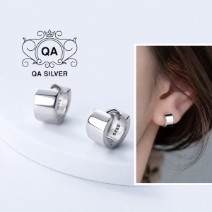 Khuyên tai bạc 925 tròn dày bản 5mm bông nữ kẹp sát vành S925 HOOP QA Silver Earrings EA220805