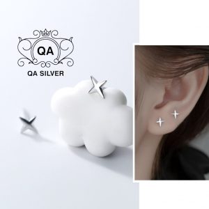 Khuyên tai bạc 925 ngôi sao bốn cánh bông nụ nam nữ S925 STAR QA SILVER Earrings EA220702